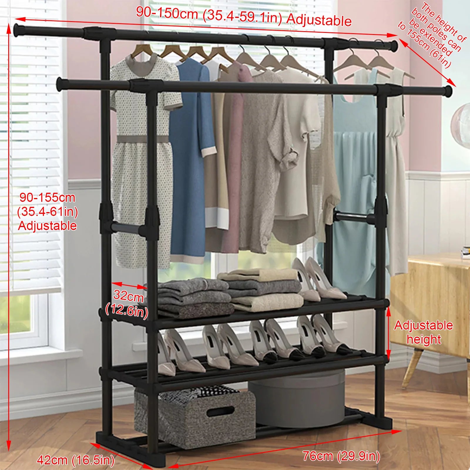 Double Rail Clothes Garment Rack Heavy Duty