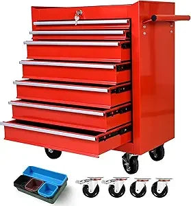Tool Cart with 7 Organizer Tray Divider Set & Wheels