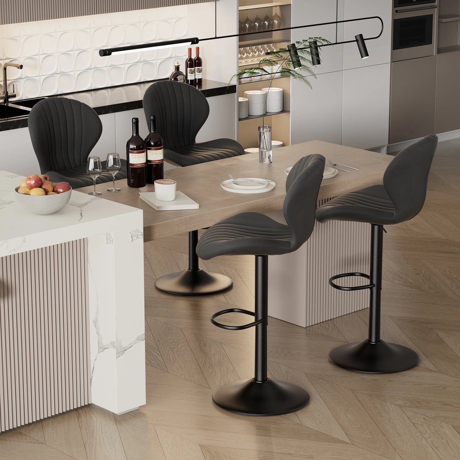 2 Pcs Set Dining Chair Backrest Bar Stools Adjustable Height Rotating Kitchen Home Furniture