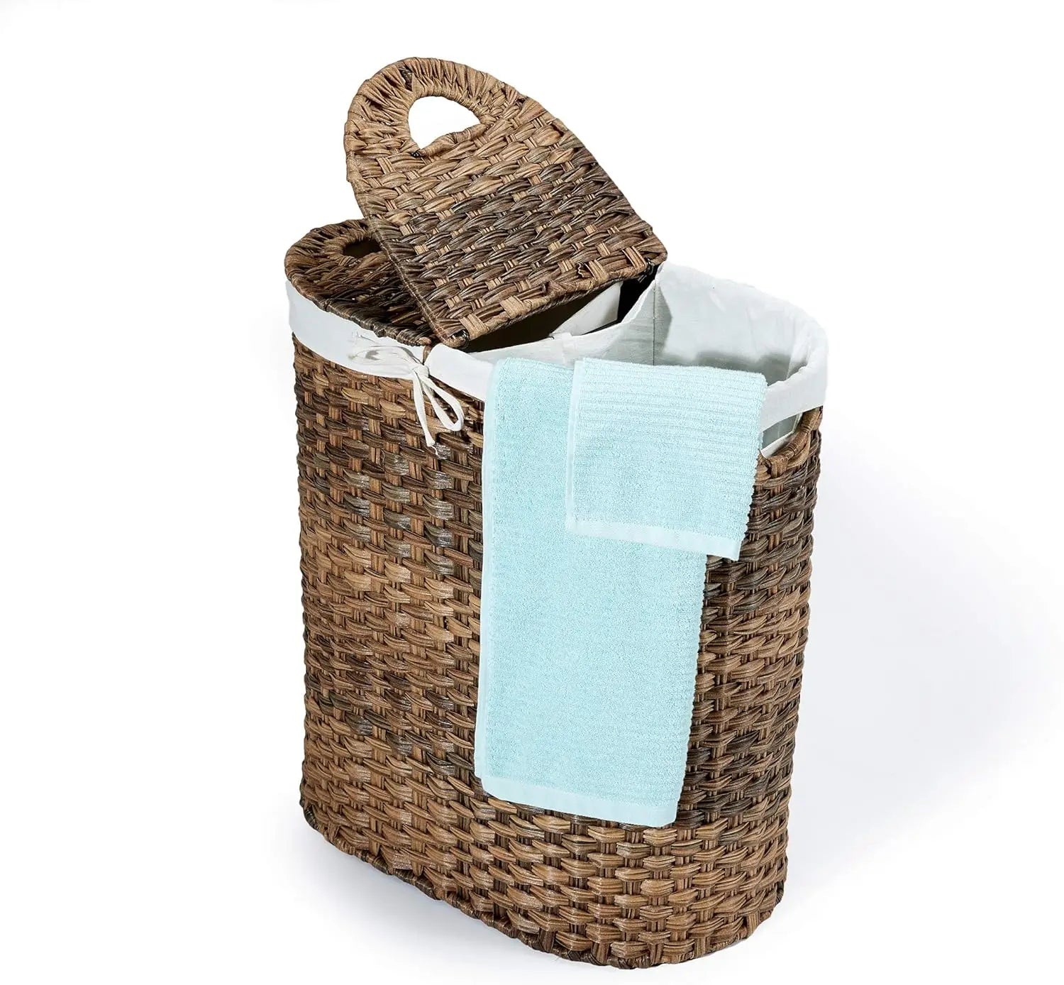 Handwoven Portable Laundry Bin Basket with Carrying Handles