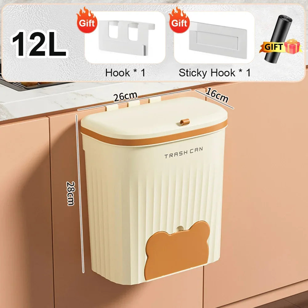 8.5/12L Kitchen Wastebasket Wall Mounted Trash Can With Lid