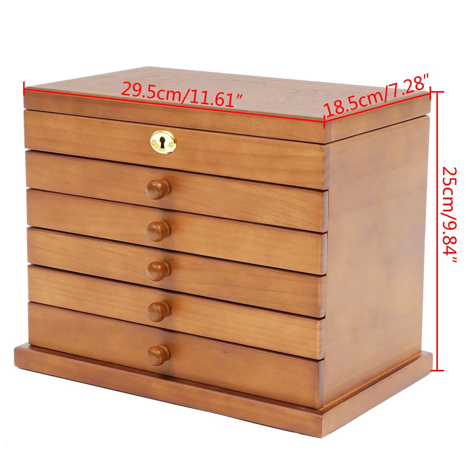 6 Tiers Wooden Jewelry Storage Box Organizer with Mirror and Lock