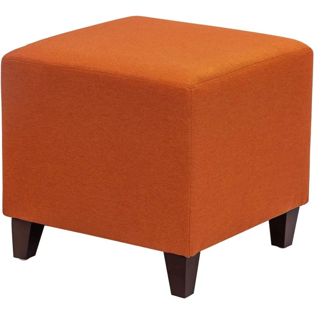 Square Ottoman Fabric Cube Foot Rest Stool with Wooden Legs