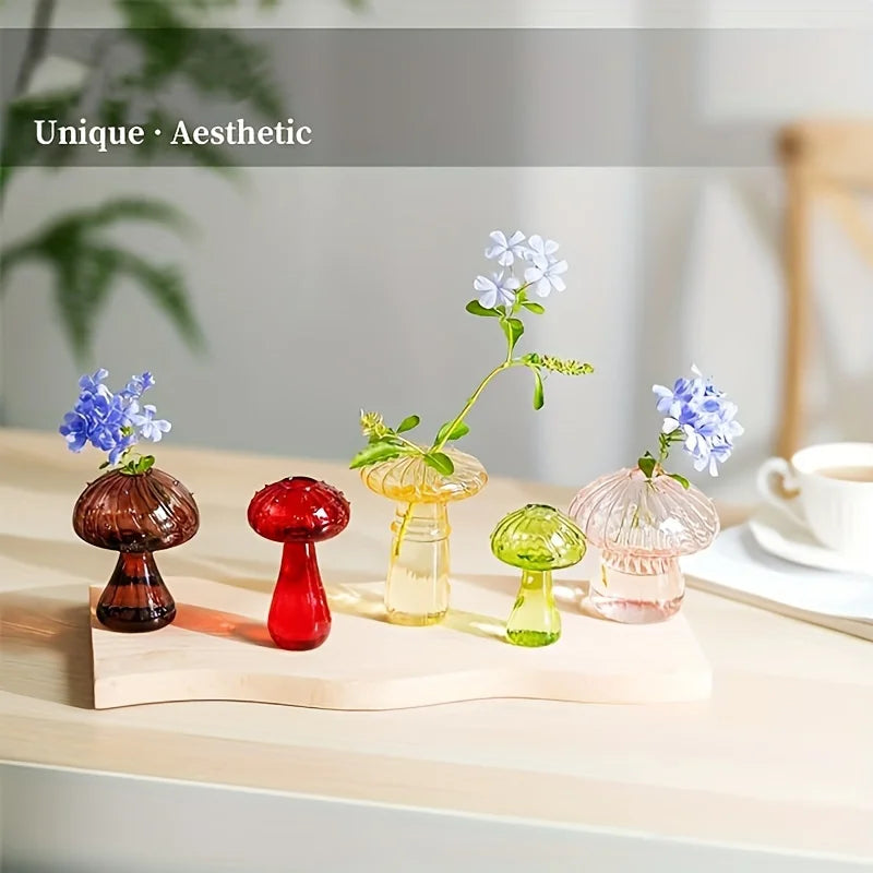 5 Colors Plant Mushroom Glass Vase