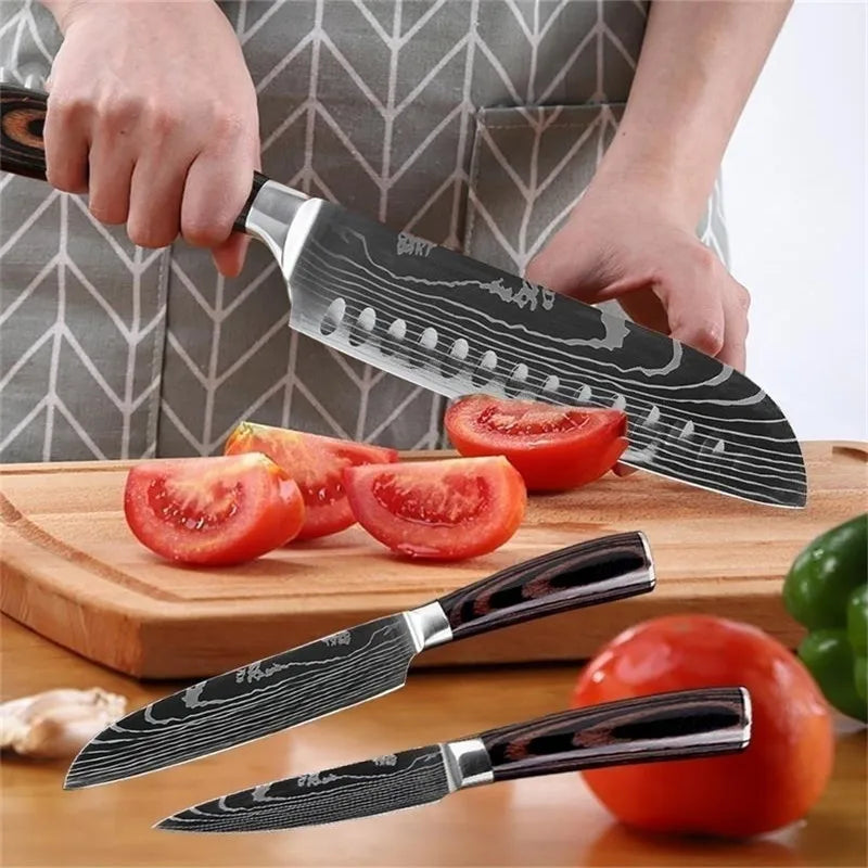 Sharp Chef Knife Stainless Steel Laser Damascus Style Cleaver