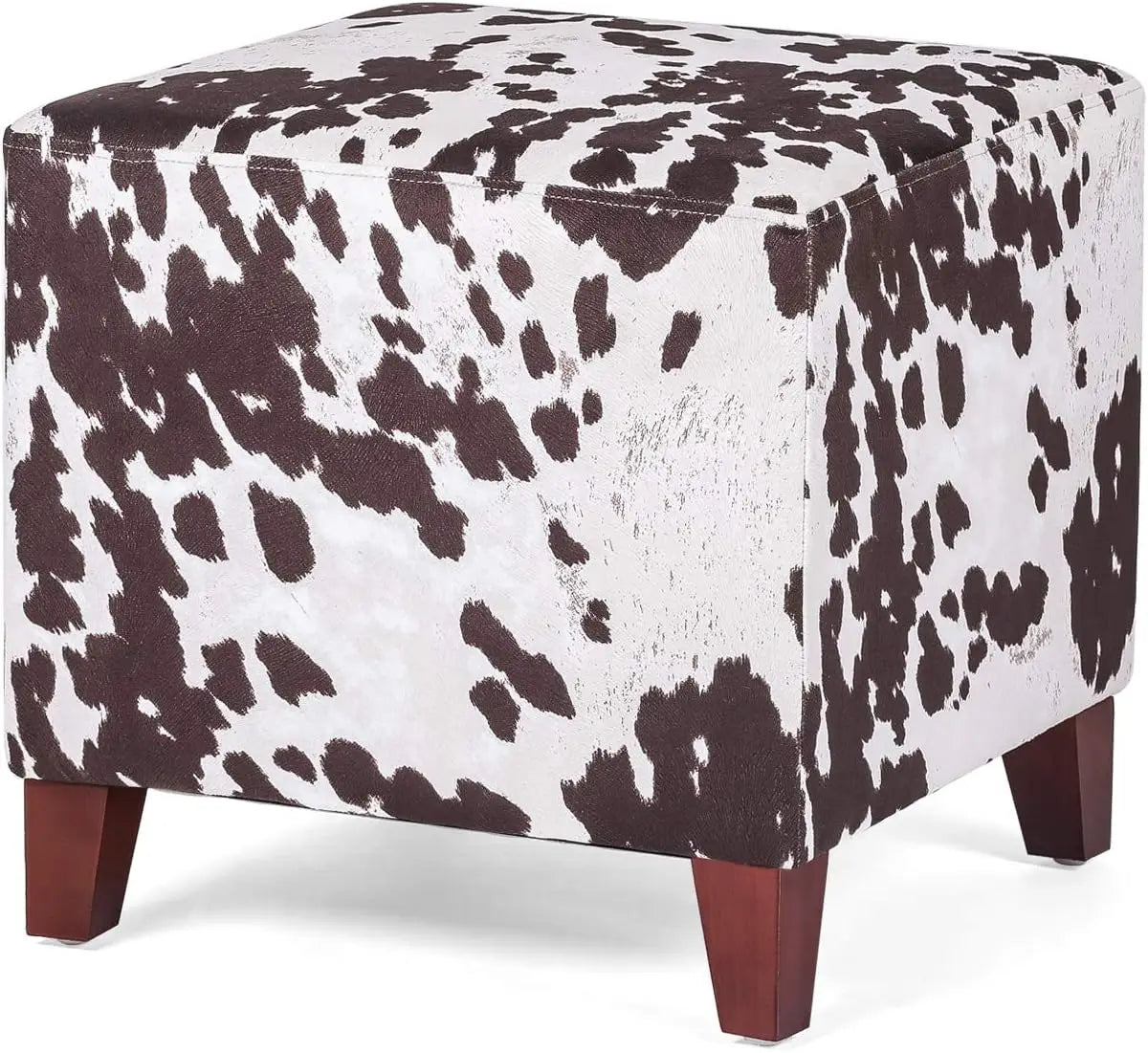 Square Ottoman Fabric Cube Foot Rest Stool with Wooden Legs