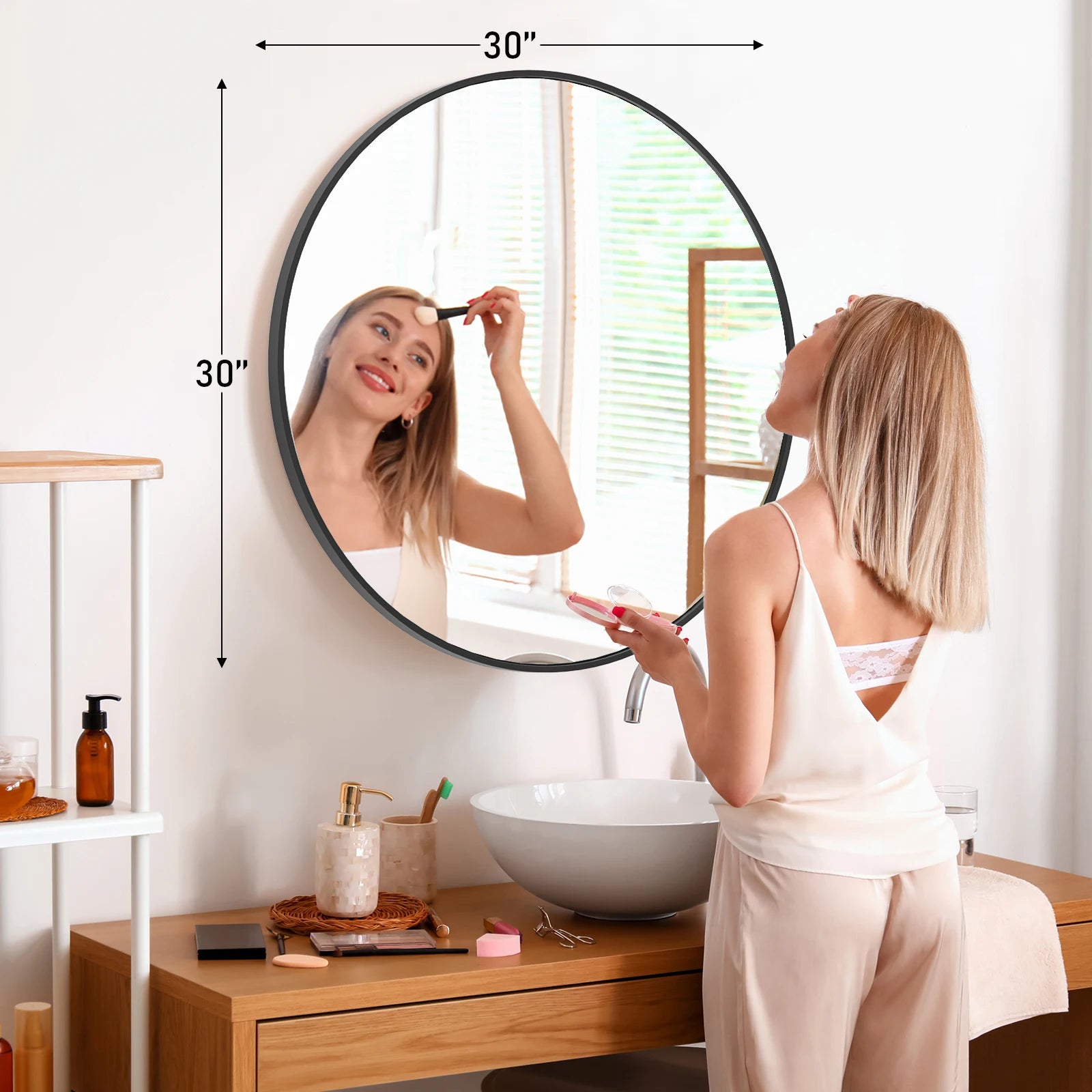 Large Gold Round Vanity Mirror for Wall Matte Metal Framed