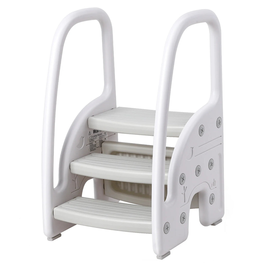 Plastic 3 Step Stool for Bathroom Sink or Kitchen Counter With Handles