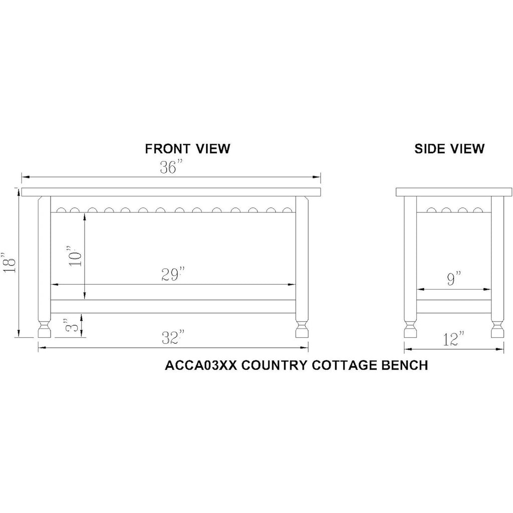 Rustic Cottage Bench w 1 Shelf  Distressed Finish
