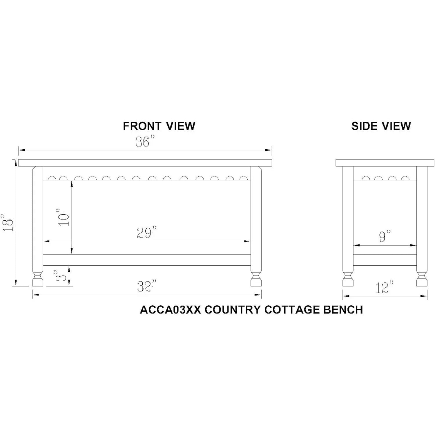 Rustic Cottage Bench w 1 Shelf  Distressed Finish
