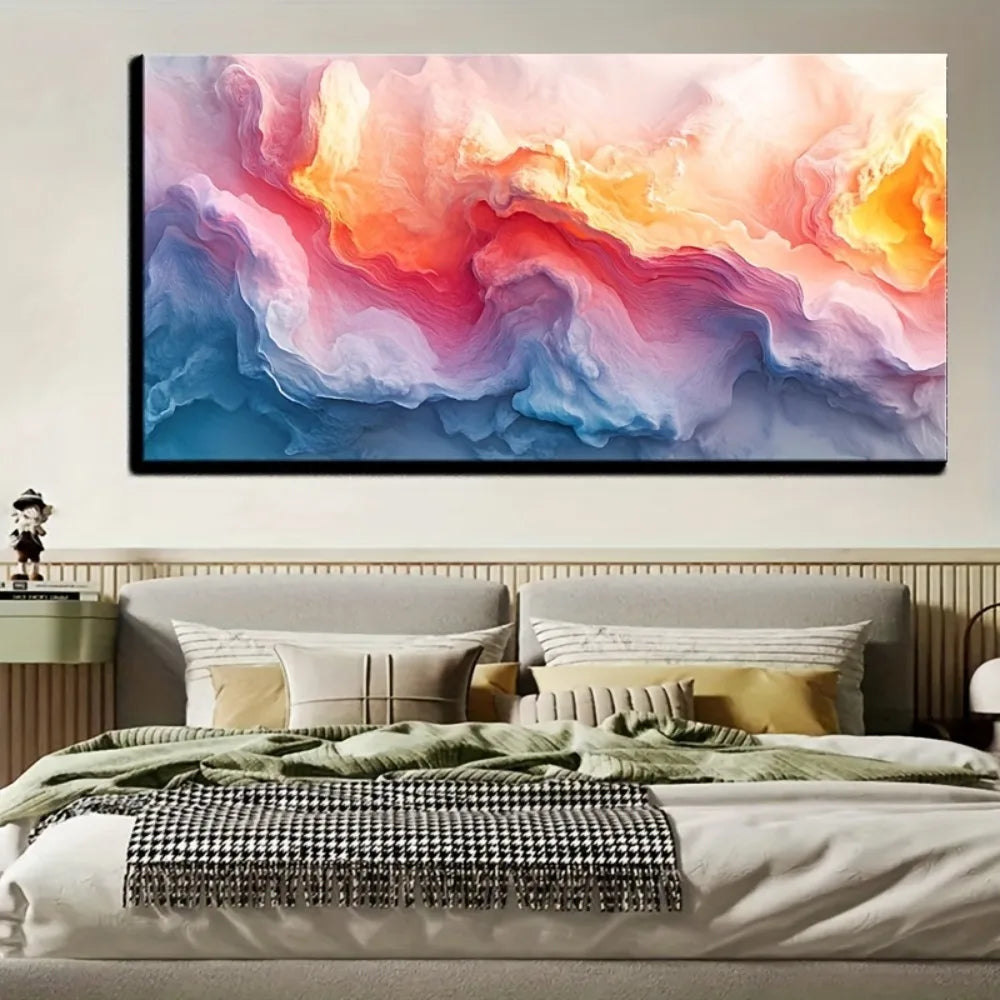 Modern fantasy painting navy blue yellow abstract wall decoration
