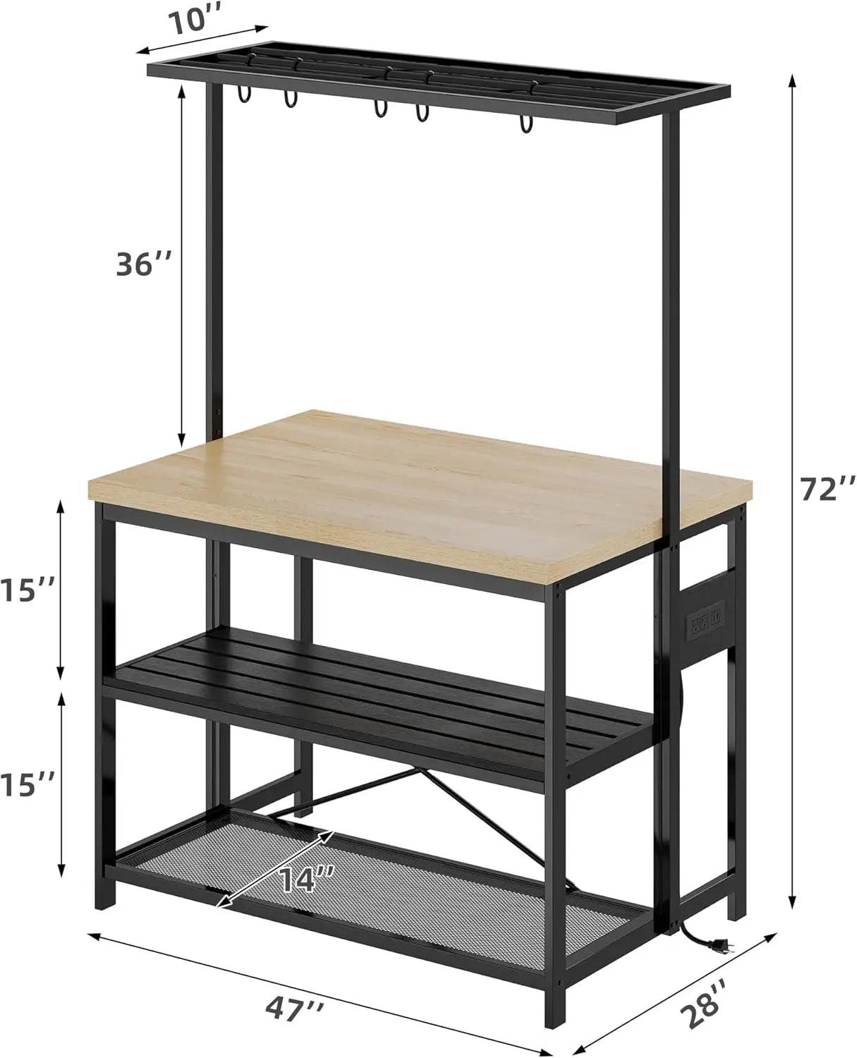 Kitchen Island with Storage ,3 Tier Microwave Stand Oven Shelf Bar Table