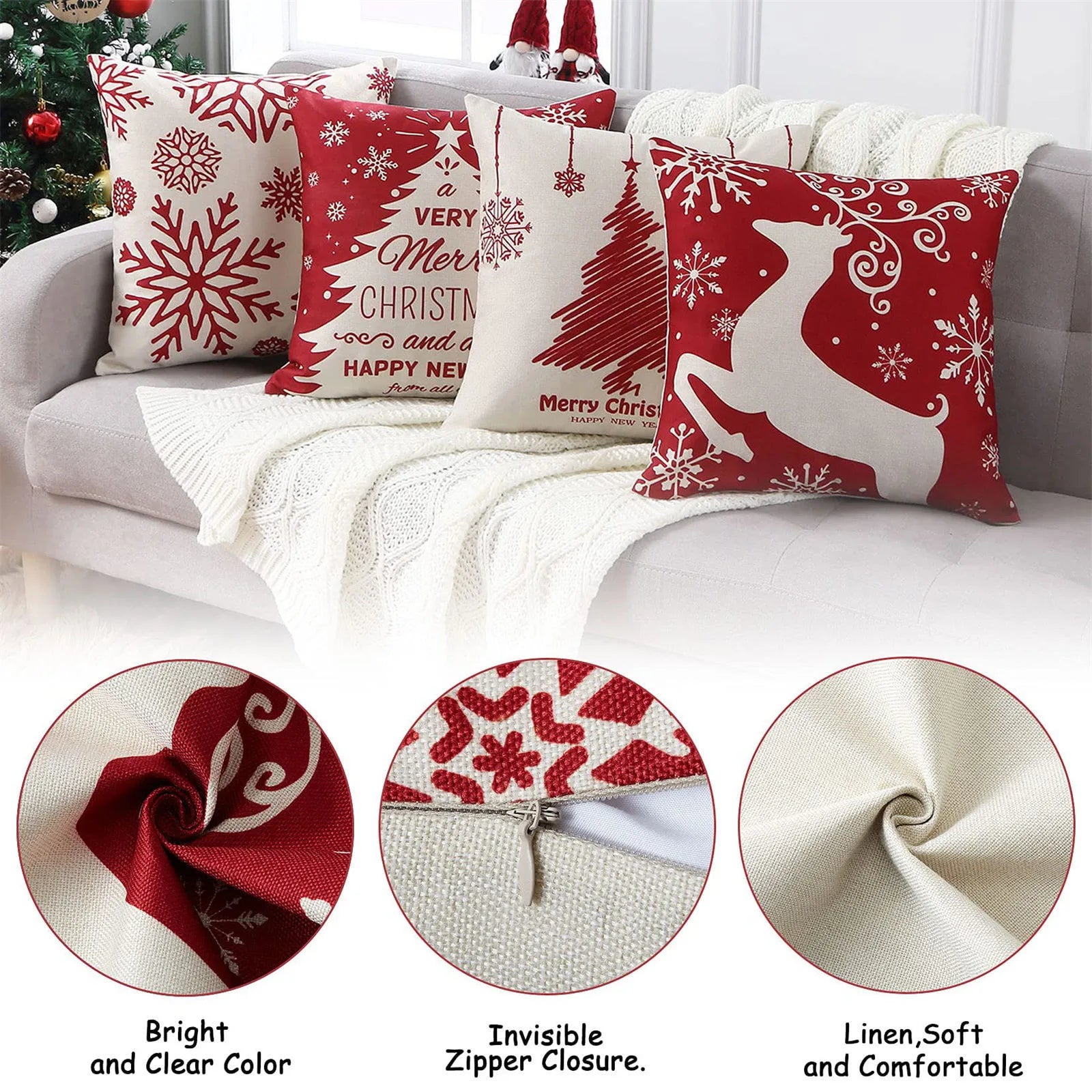 Christmas Decorations Throw Pillow Covers Set Of 4