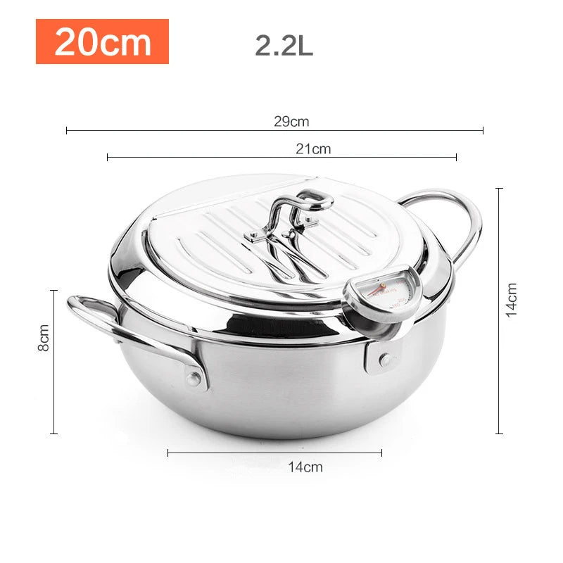 Deep Frying Pot with a Thermometer and a Lid