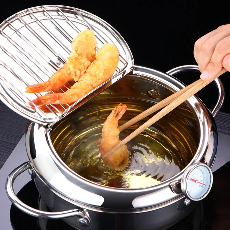 Deep Frying Pot with a Thermometer and a Lid