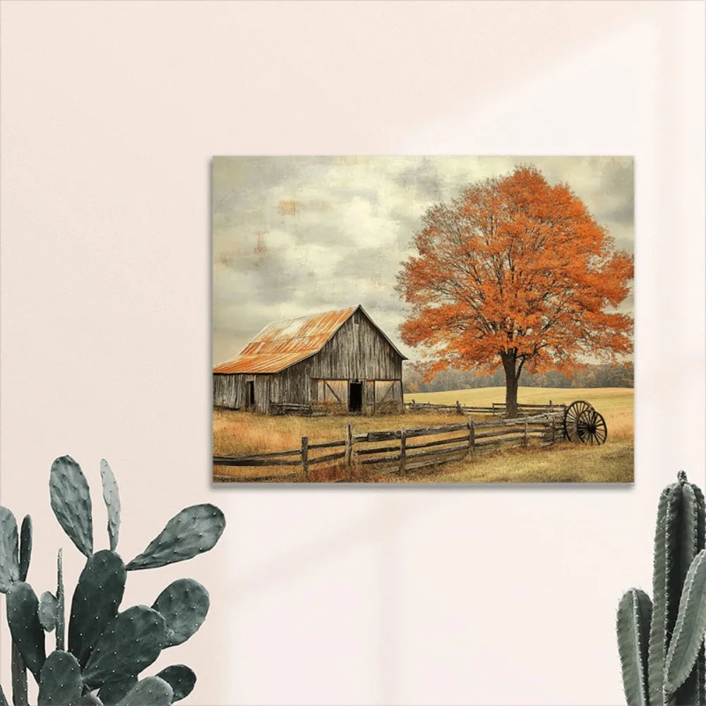 thick wood pine frame, interior country farmhouse scene