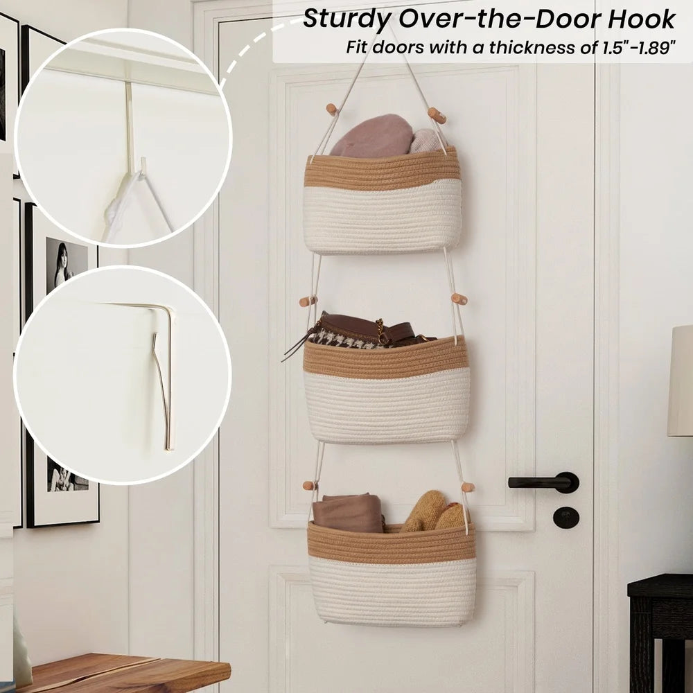 3 Tier Over Door Hanging Storage Basket Organizer