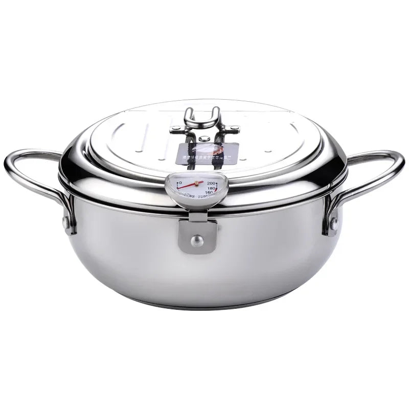 Deep Frying Pot with a Thermometer and a Lid