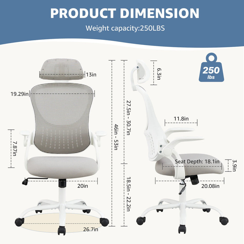 Mesh Ergonomic Office Computer Desk Chair Flip-up Arms Adjustable Headrests
