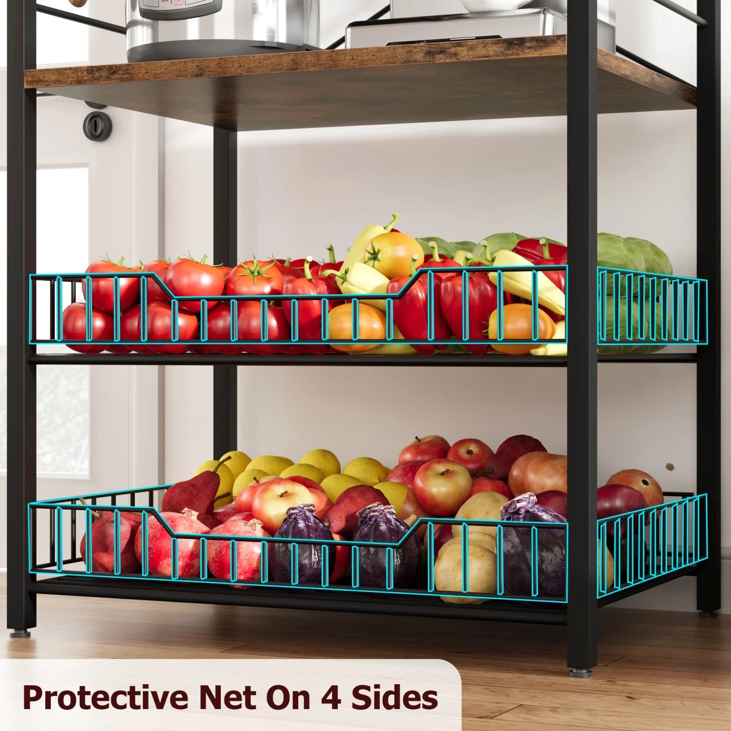 Kitchen Bakers Rack Microwave Oven Stand with 2 Large Wire Basket