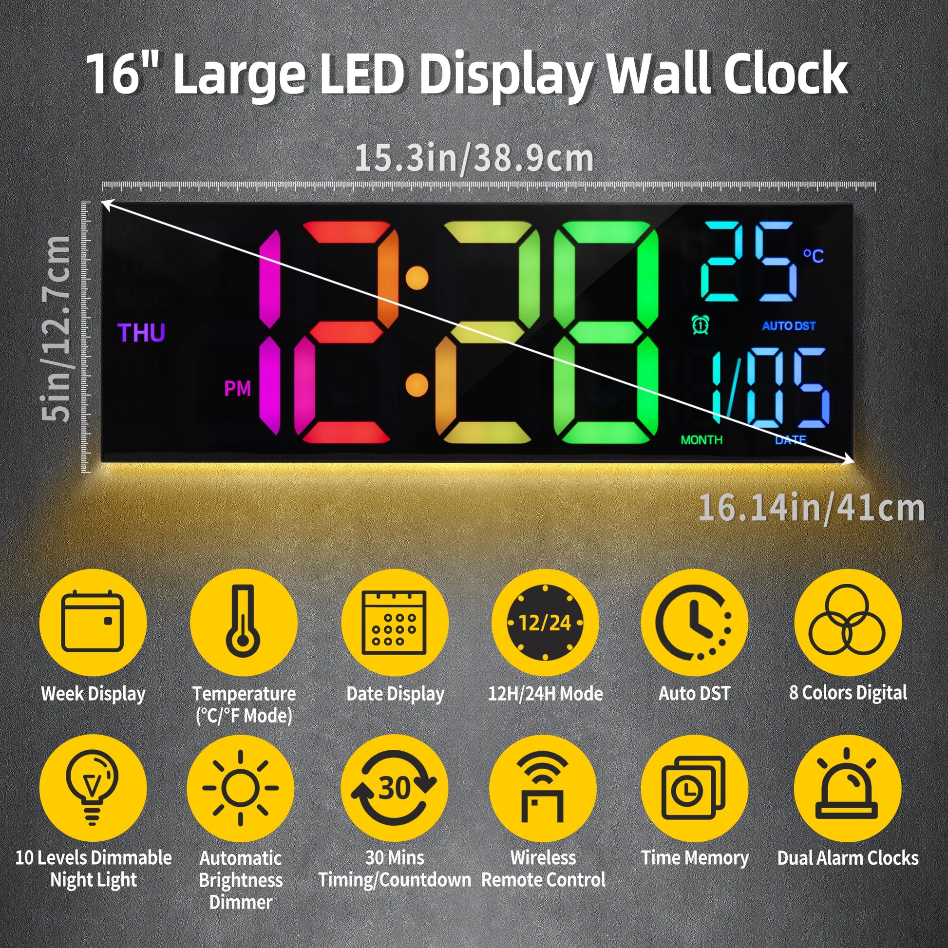 Large Digital Wall Clock, Big LED Display with Remote,Alarm, DST, Temperature for Living Room