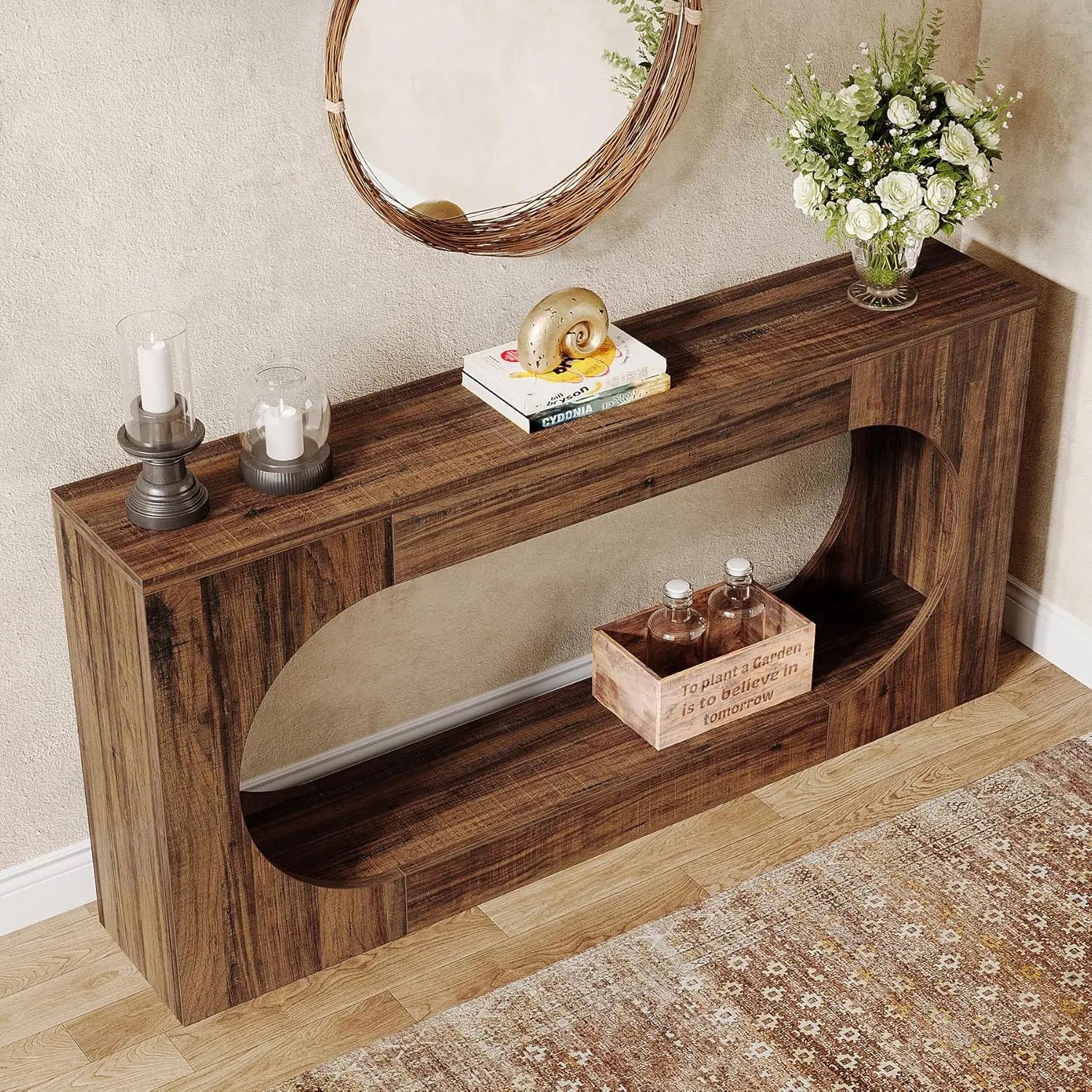 Narrow Sofa Entryway Table with 2-Tier Storage Shelf