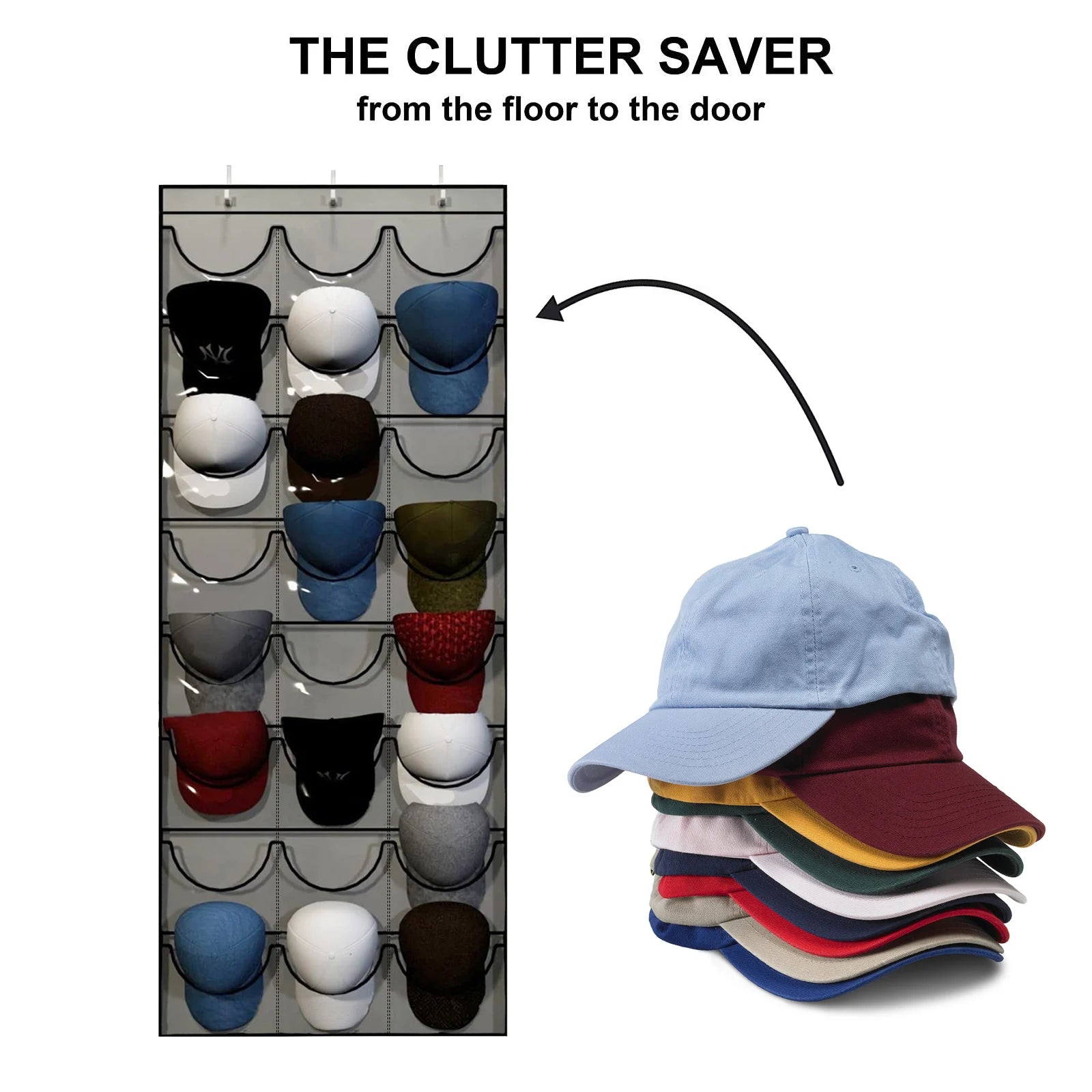 24 Pockets Hat Organizer Door Hanging Holder