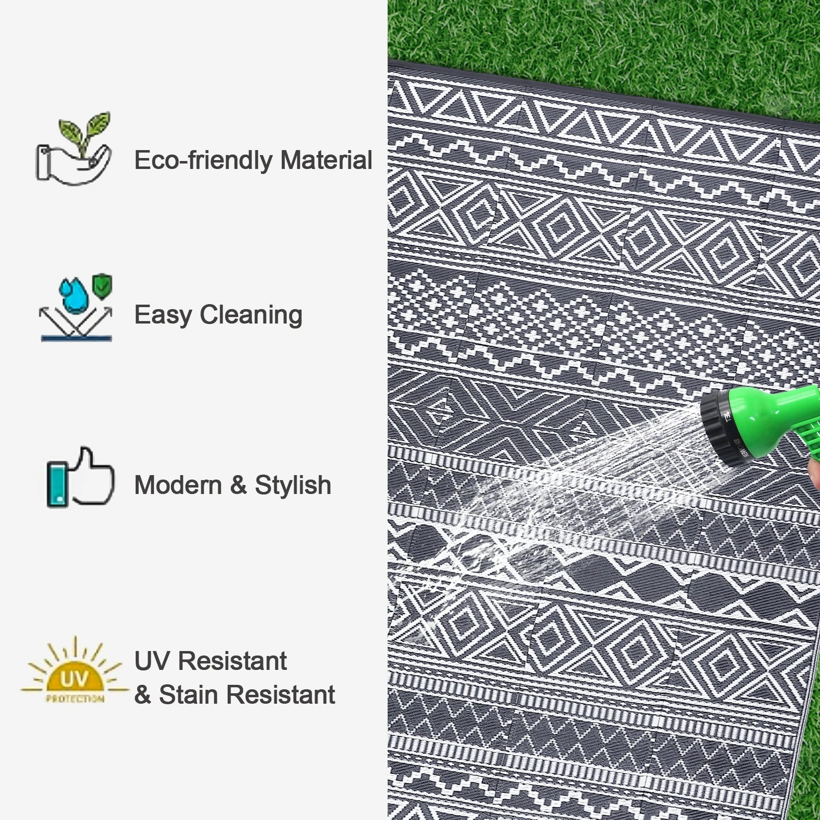 Waterproof Reversible Patio Rug Outside Camping Rug
