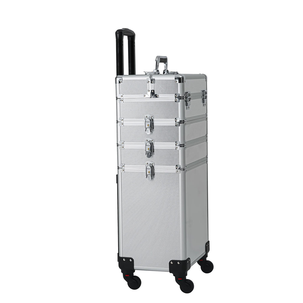 4-in-1 Draw-bar Style Interchangeable Aluminum Rolling Makeup Case