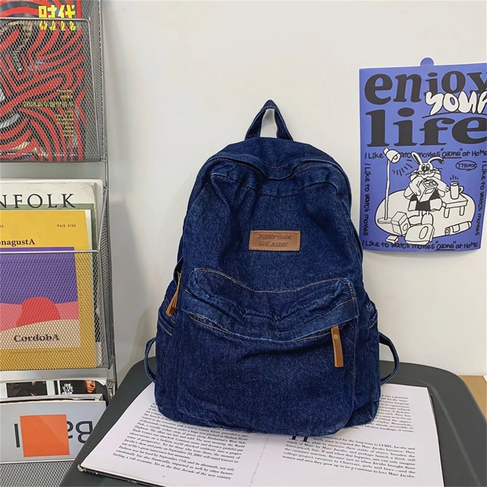 Denim Backpack  Classic Retro School Bag