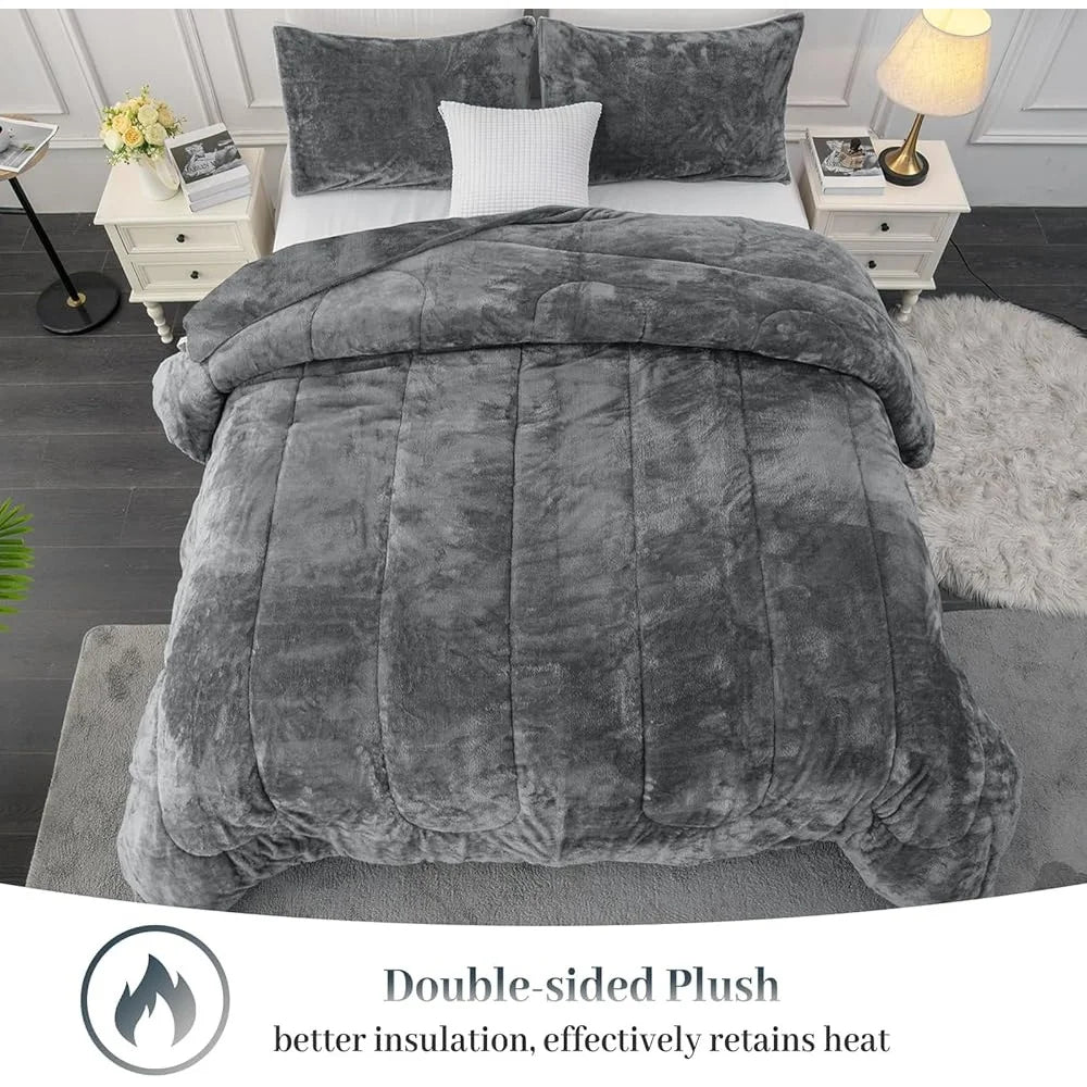 Comforter Set Queen Size Ultra Soft Fluffy Plush Velvet Cozy Warm