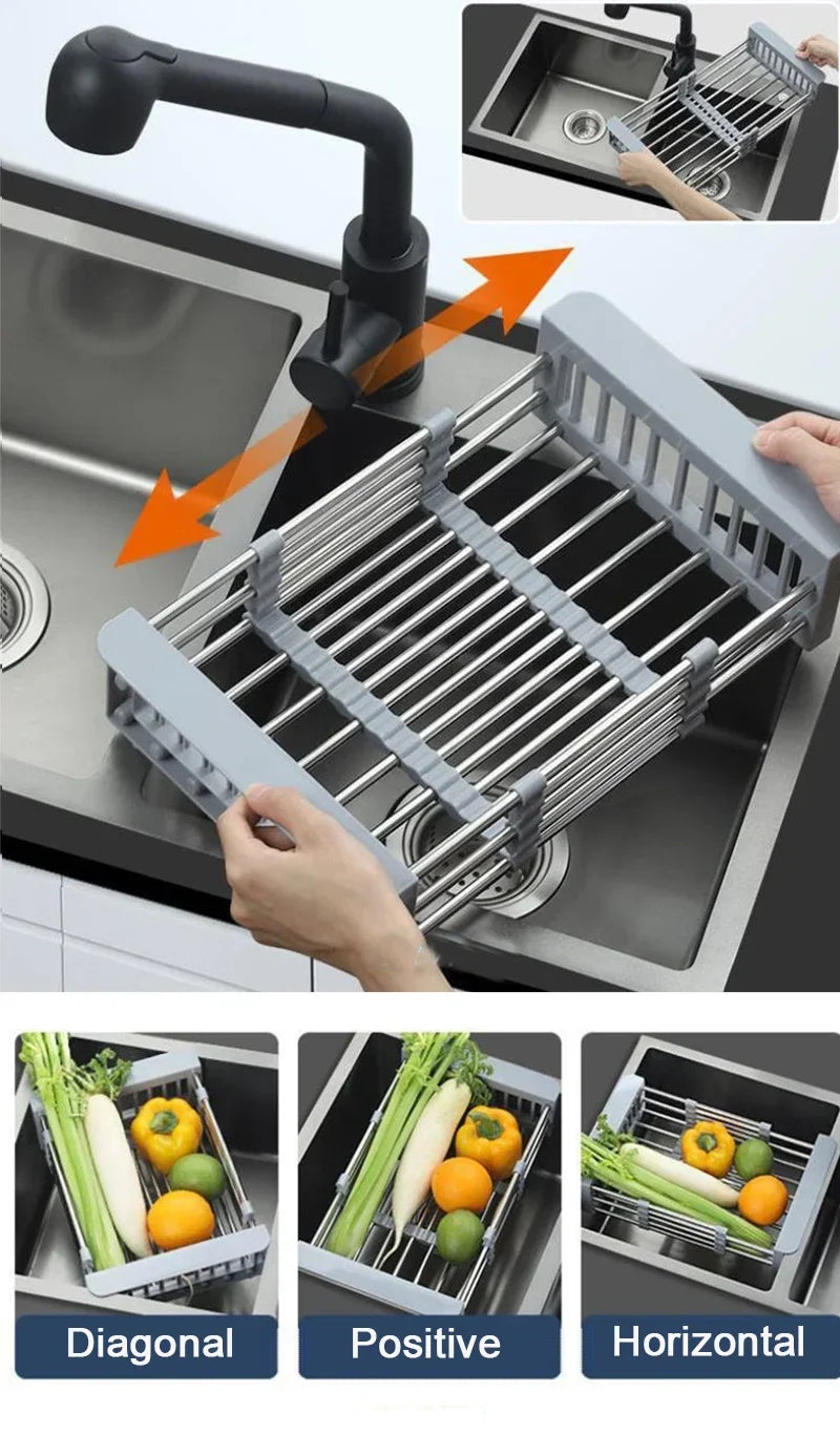 Kitchen Stainless Steel Sink Drain Rack Storage Organizer