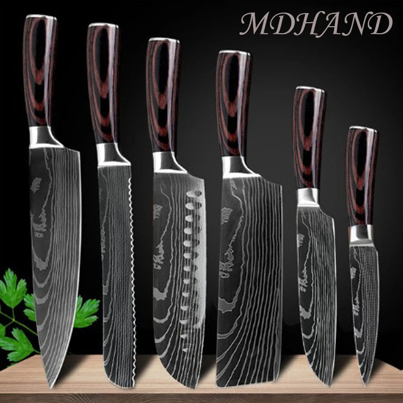 Sharp Chef Knife Stainless Steel Laser Damascus Style Cleaver