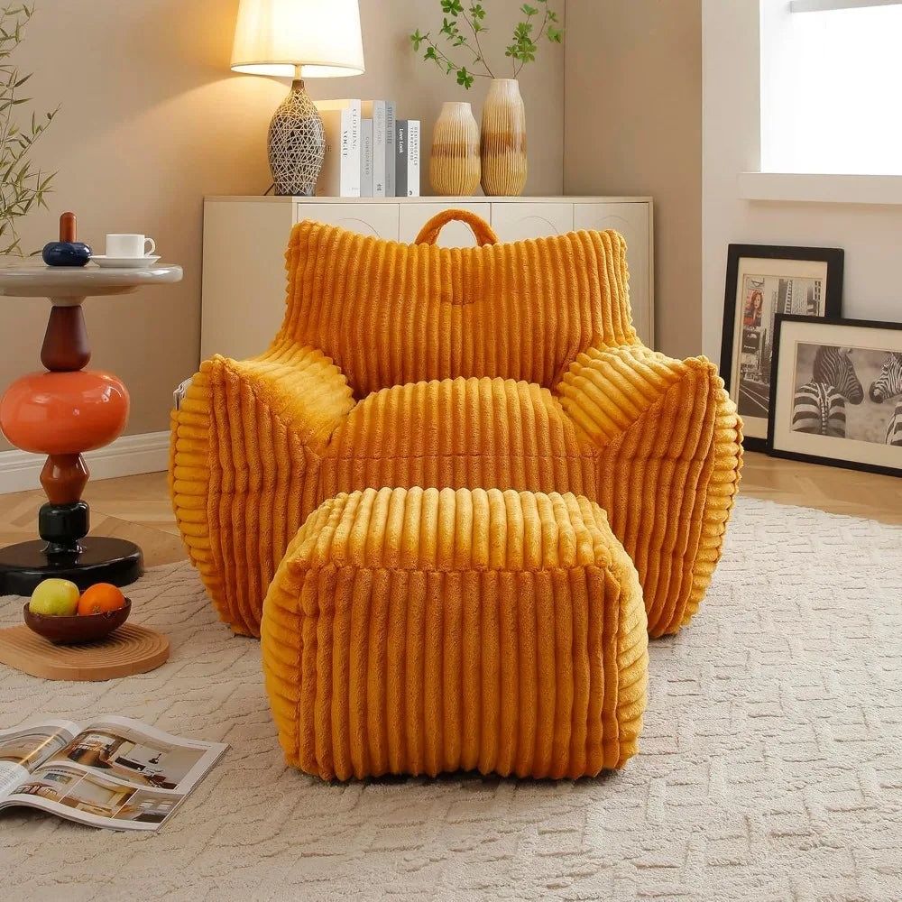 Corduroy Bean Bag Chair with Ottoman Comfy Floor Sofa for Reading