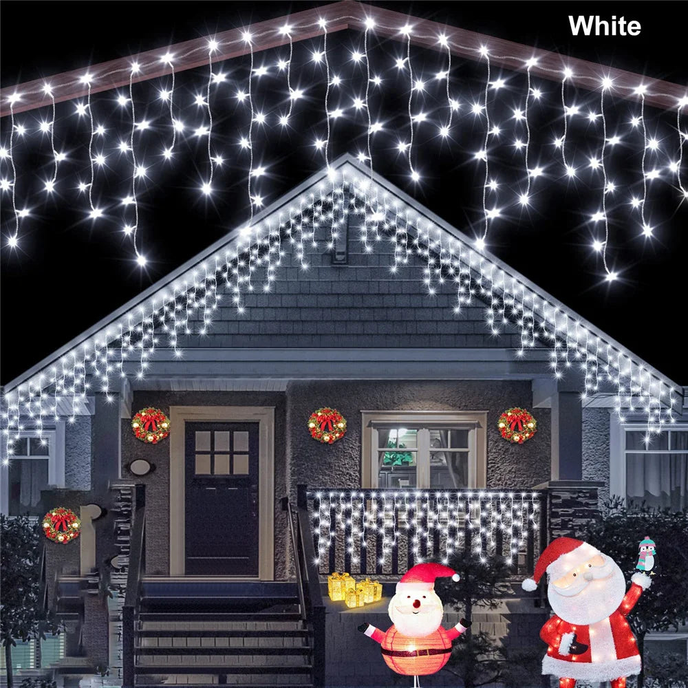 Solar Icicle Curtain Lights 8 Modes Outdoor Waterproof