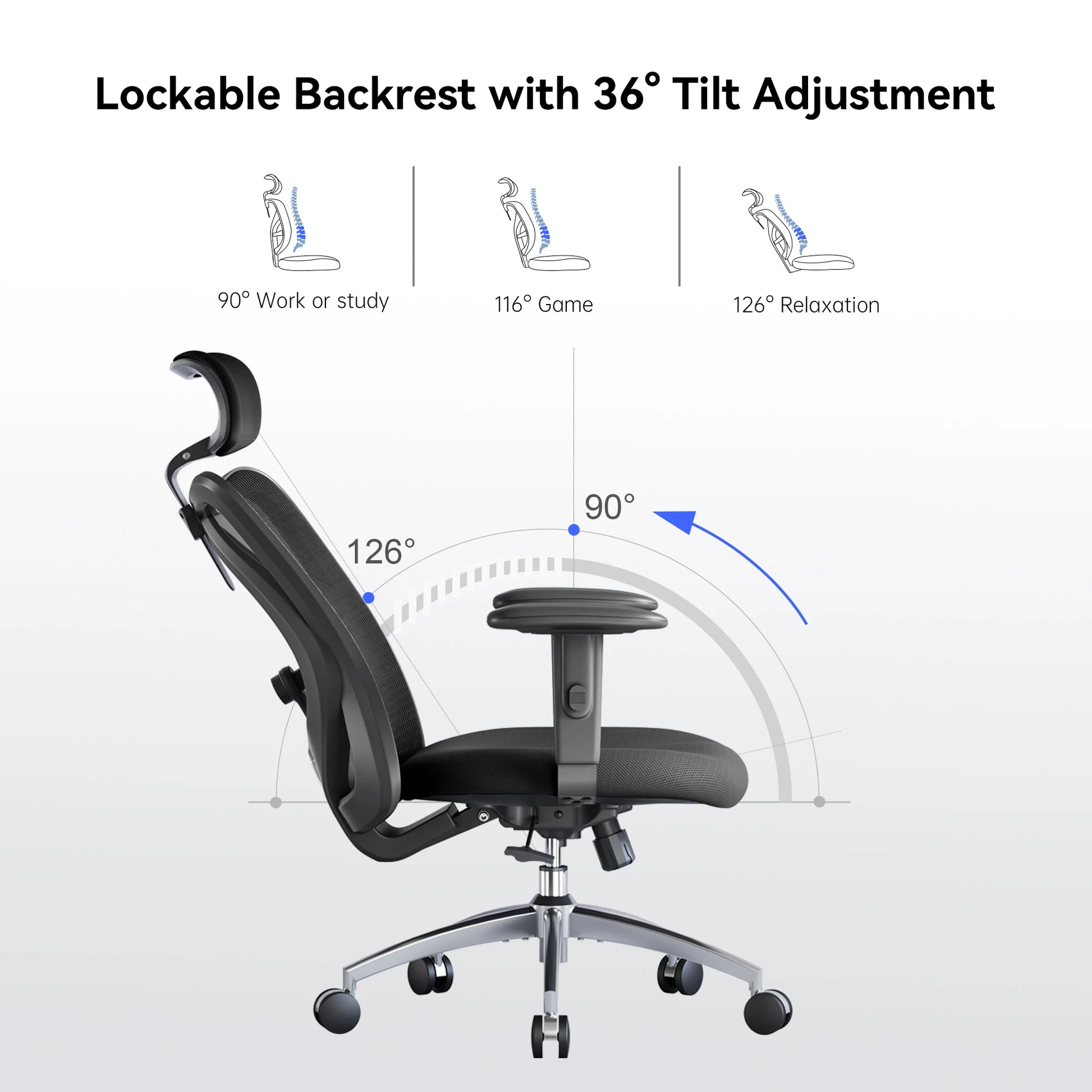Ergonomic Office Chair Adjustable Headrest 2D Armrests Lumbar Support