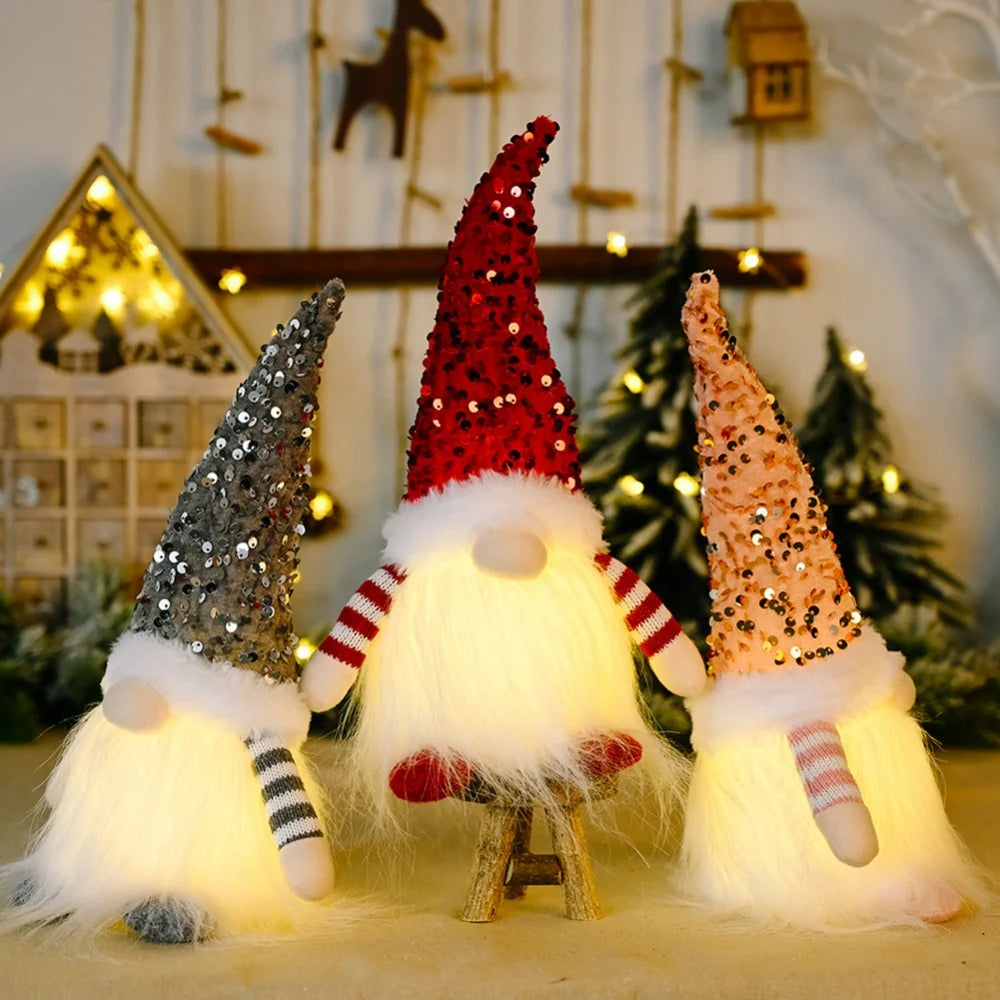30cm Sequin Christmas Doll Elf Gnome Dolls with Led Light