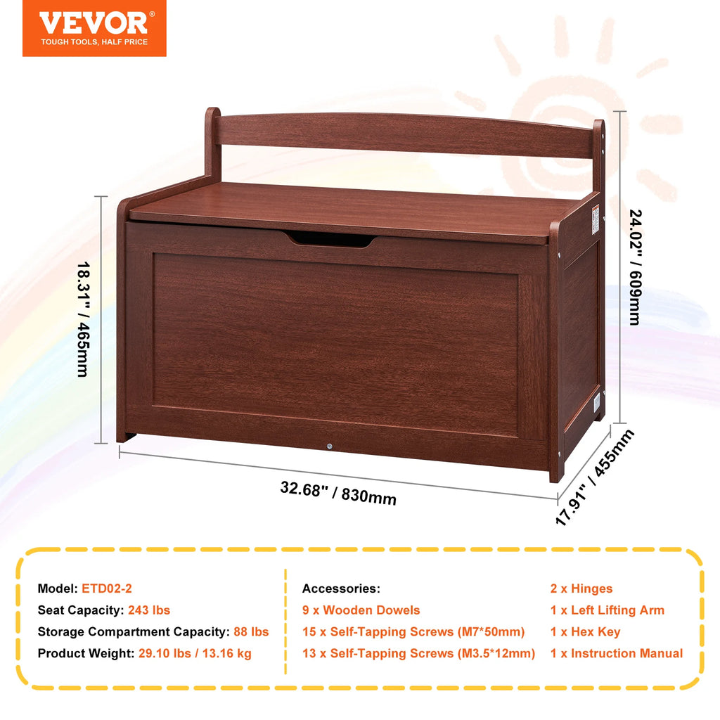 Wooden Toy Chest for Kids Toddler Storage Box with Flip-Top Lid