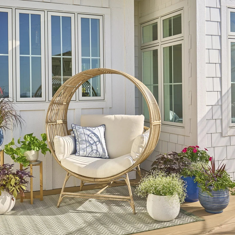 Outdoor Wicker Egg Chair with Cushions Patio Balcony