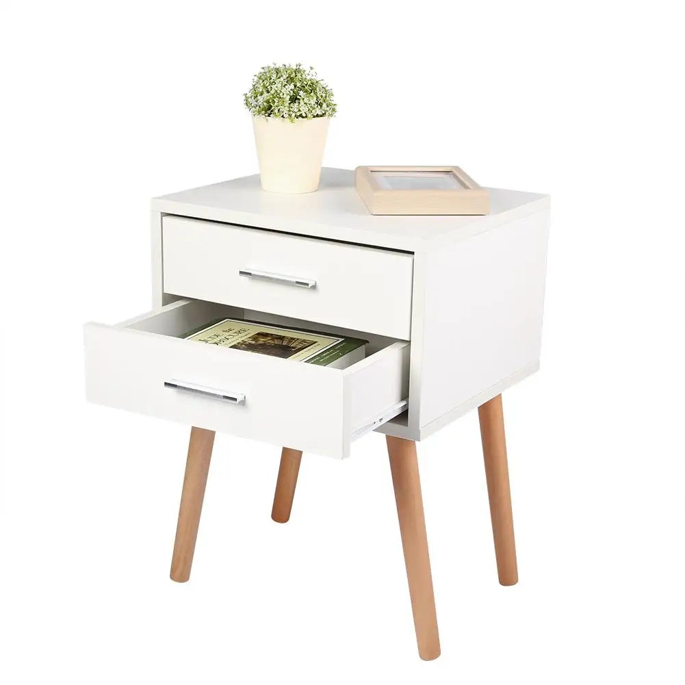Stable Bedside Table with Two Drawers Nightstand