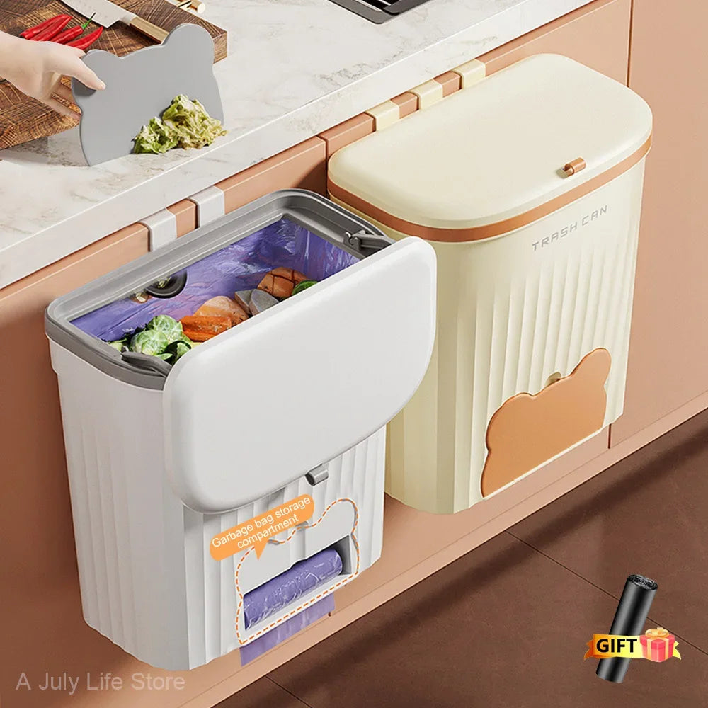 8.5/12L Kitchen Wastebasket Wall Mounted Trash Can With Lid