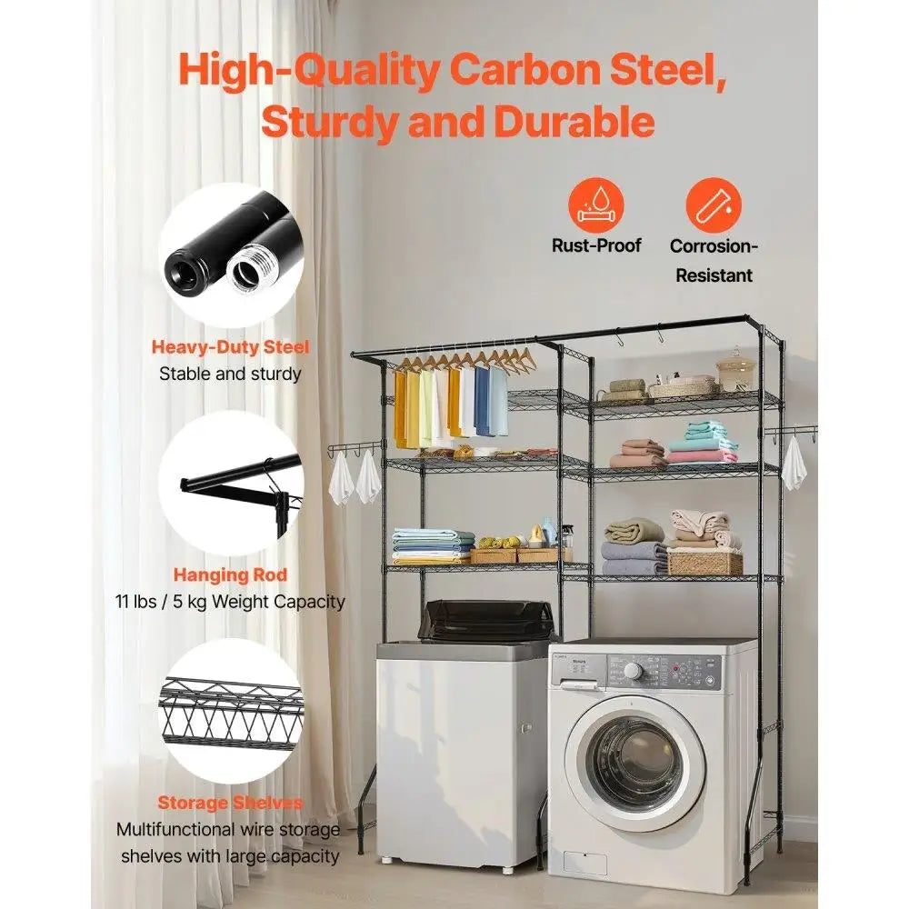 6 Tier Storage Shelf  Laundry Room Organizer Space Saver Black