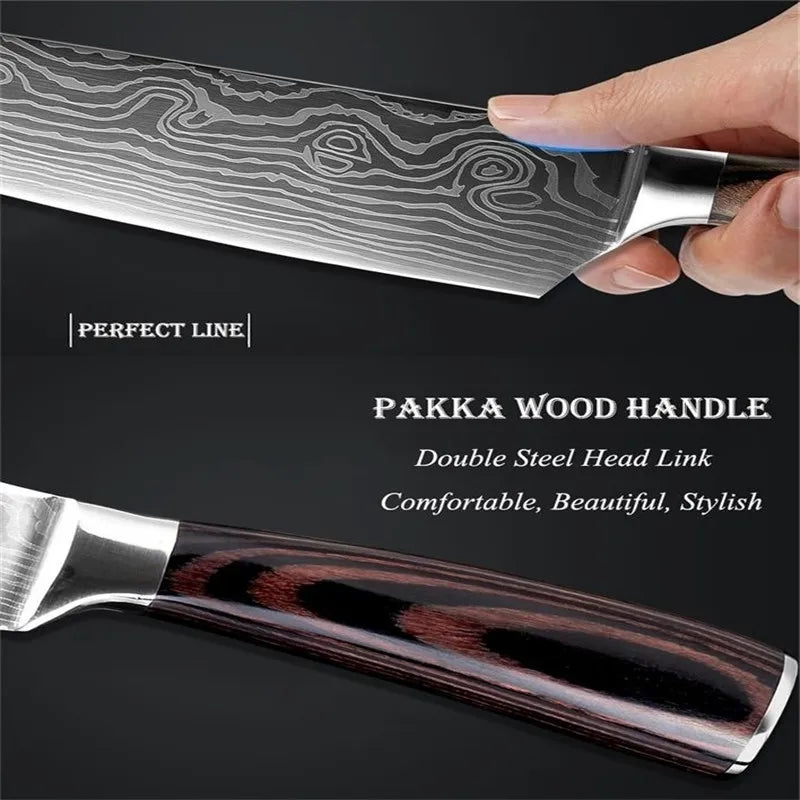 Sharp Chef Knife Stainless Steel Laser Damascus Style Cleaver