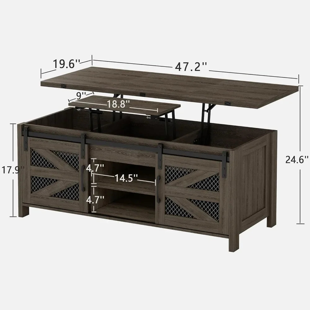 4 in 1 Farmhouse Coffee Table with Sliding Barn Doors