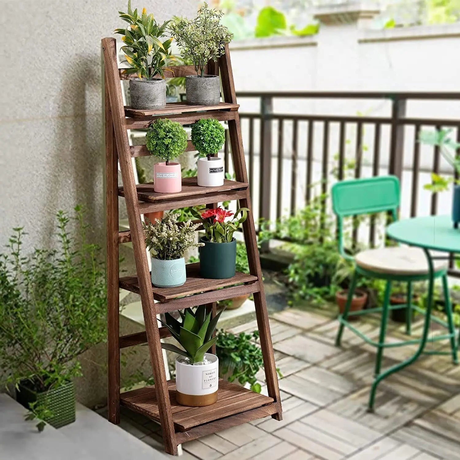 Folding 4 Tier Ladder Shelf, Plant Flower Display Rack