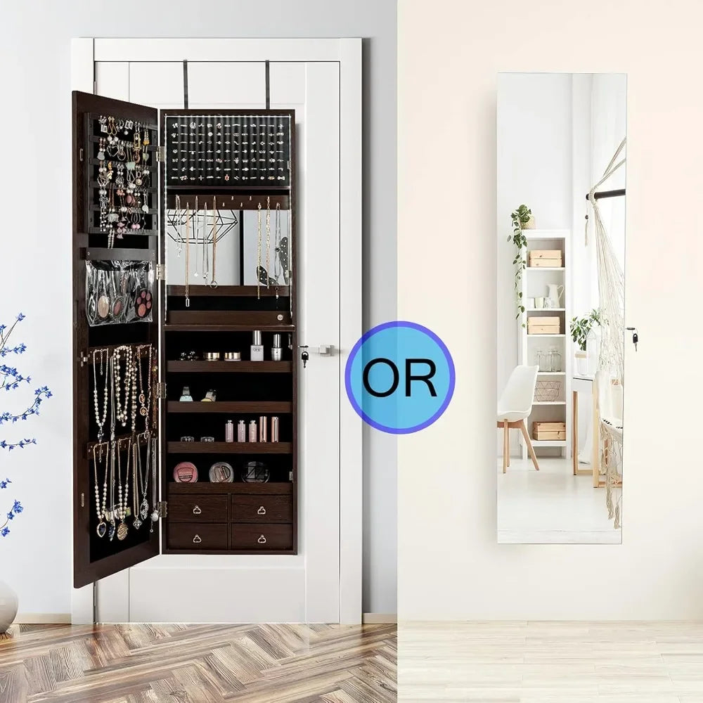 LED Strip Jewelry Armoire with 47.2" H Full Length Mirror