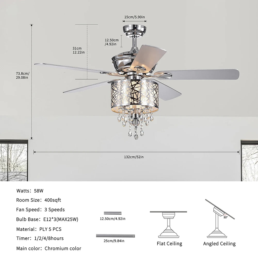 Elegant Metal 52-inch Ceiling Fan