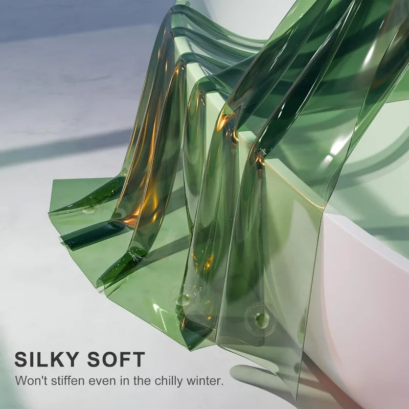 Soft Clear Green Heavy Duty Shower Curtain and Liner 12 Rustproof Grommets