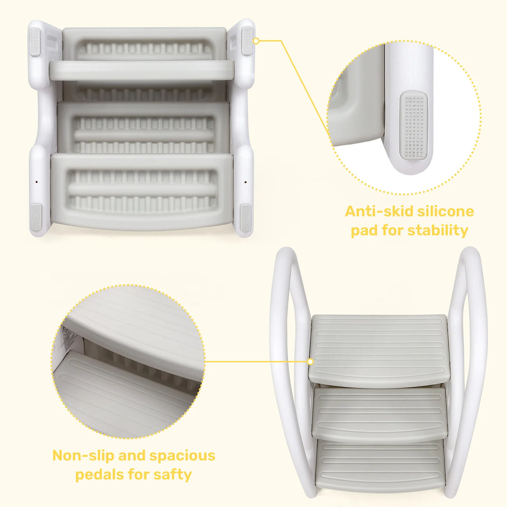 Plastic 3 Step Stool for Bathroom Sink or Kitchen Counter With Handles