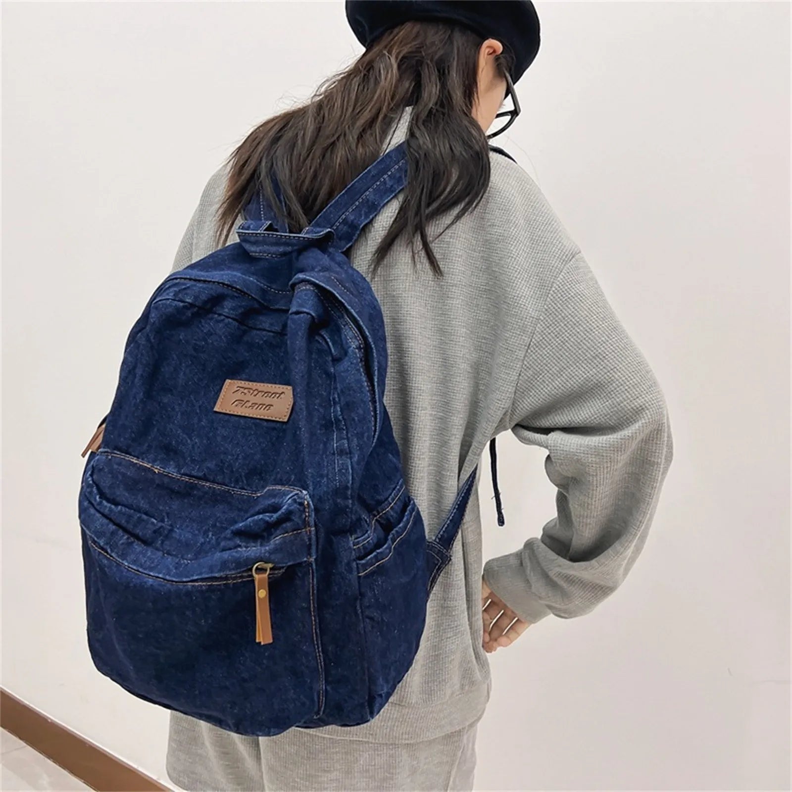 Denim Backpack  Classic Retro School Bag